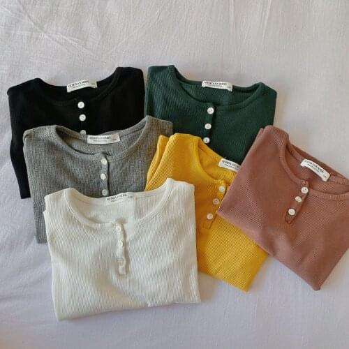 Kids Bottoming Shirts 2021 Autumn New Baby Girls and Boys Cotton Long Sleeve T Shirts Solid Color Buttons Casual Tops for Child