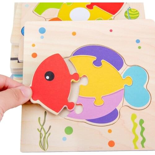 Baby Cartoon Wooden Puzzle Animal Car Cognition 3D Jigsaw Wooden Toys For Kids Intelligence Early Learning Educational Toy