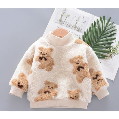 1-4 Years Children Autumn and Winter Clothing Boy Girl Cartoon Bears Plus Velvet Warmth Sweatshirts Toddler Baby Kawaii Clothing