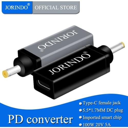 JORINDO Type-C female socket to DC5.5*1.7mm male plug Notebook power connector,PD USB-C to DC PD100W quick charge converter