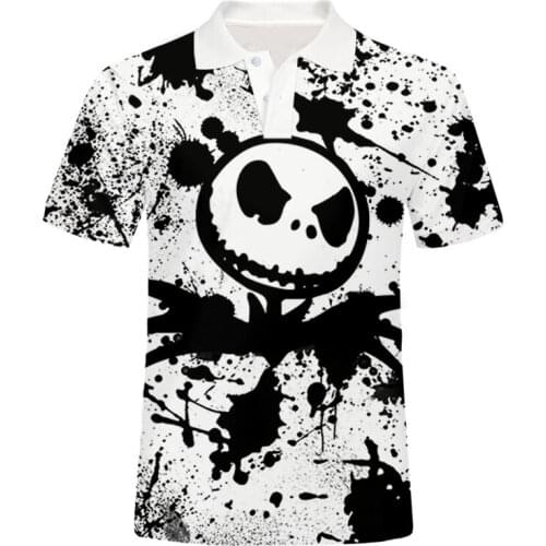 IFPD EU/US Size 3D Printed Polo T Shirt Mens Clothes Summer Black White Skull Print Short Sleeve Plus Size Casual Polo Shirts