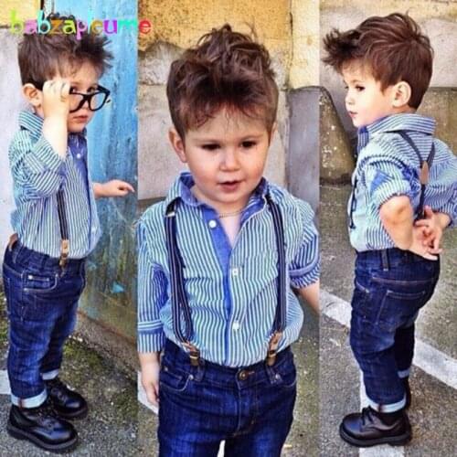 2Piece/0-5Years/Spring Autumn Kids Clothes Casual Baby Boys Suits Blue Stripe Shirt+Jeans Gentleman Children Clothing Set BC1106