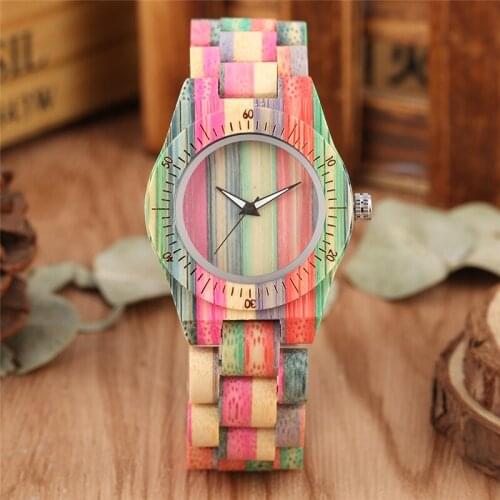 Minimalist Multicolor Women Quartz Watches Full Wooden Wristwatch Luminous Pointers Clock Adjustable Bamboo Strap Timepiece Gift