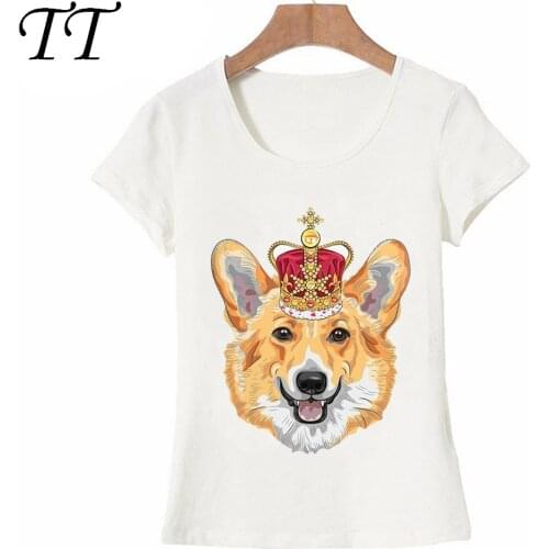 Pembroke Welsh corgi in gold crown Hipster Cool T-Shirt Summer Fashion Women T-shirt Funny Dog Casual Tops Woman Cute Tees