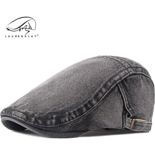 Mens fashion wash denim duck tongue Hat Cotton British retro Beret smooth plate forward hat general