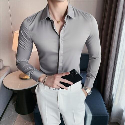 2021 Fall hot high-quality business-based comfortable slim solid color long-sleeved shirt mens size m-4xl