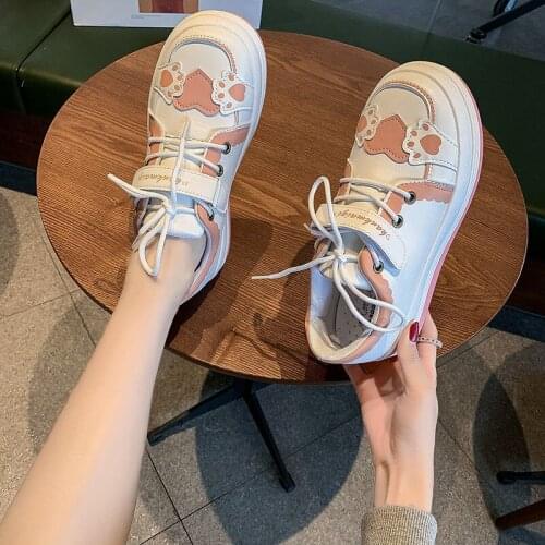 2021 Spring New Korean Version Of Ulzzang White Shoes Female Cute Round Head Thick Bottom Shoes Fashion All-Match Casual Shoes