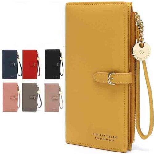 New 2020 Ladies Wallet Fashion Korean Solid Color Mobile Phone Bag Long Zipper Large Capacity Hand Clutch Coin Purse