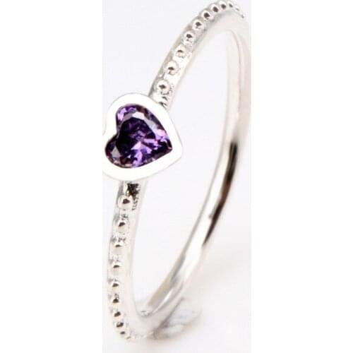 Bewill Authentic 925 Sterling Silver Heart-shaped Purple Zircon Ring For Women Female Original Jewelry