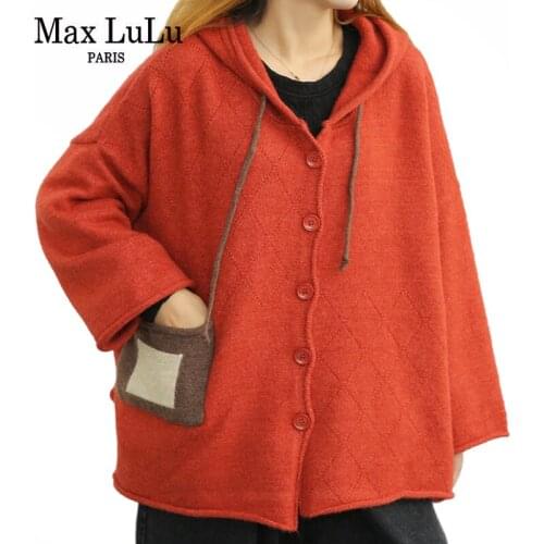 Max LuLu 2021 Autumn Hooded Sweater Korean Women Casual Loose Vintage Sweatshirt Ladies Harajuku Single Breasted Brown Clothing