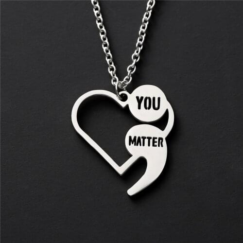 Suicide Prevention Necklace Jewelry Awareness Semicolon Heart You Matter Pendant Necklace for Women YLQ7800