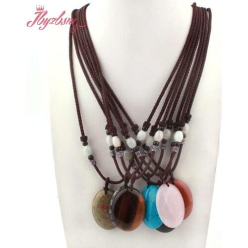 Natural Crystal Aagtes Tiger Stone Beads Pandant Leather Chains Necklace For Woman Christmas Gift Fashion Jewelrey Necklace 27"