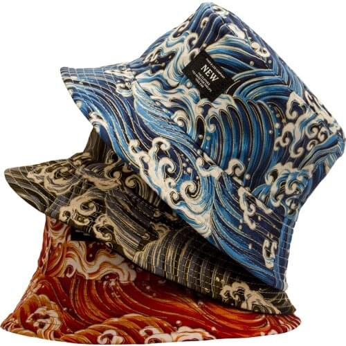 2021 Cotton Koi Fish Print Bucket Hat Women Mens Double-sided Panama Hat Bone Summer Streetwear Bob Fishing Sun Fisherman Hats