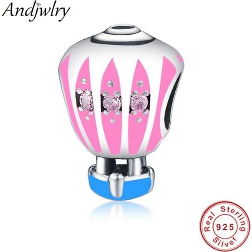Fit Original Pandora Charm Bracelet 925 Sterling Silver Hot Air Balloon Charms Enamel Beads With CZ Pendants Silver Jewelry