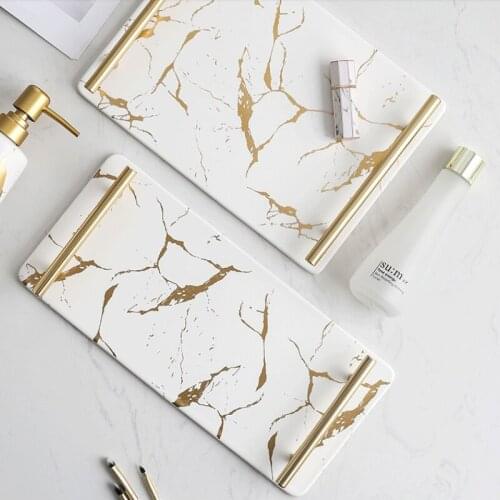 Luxury MarblePatternStorageTray Rectangular Ceramic Tray Dessert Tray for Kitchen Bathroom Tray Toothbrush Holder Container1PCS