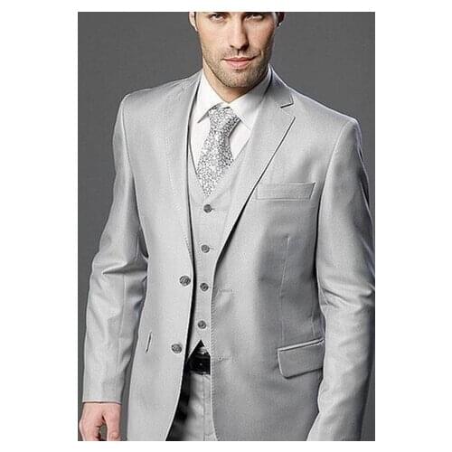Light Gray Tuxedos Groom Lapel Notch 2020 New Arrivals Two Buttons Groomsmen Wedding Prom Suits 3 Pieces(Jacket+Pants+Vest+Tie)