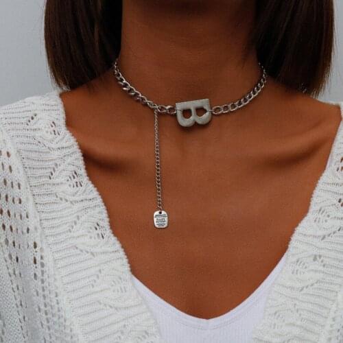 Simple B Letter Punk Hip Hop Link Chain Choker Collar Necklace for Women Men Party Street Pendant Necklace New Jewelry Gift