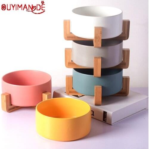 Simple ceramic bowl pet with northern European rack salad bowl cat bowl Ceramic cat dumpling dog rice bowl food bowl pet bowl