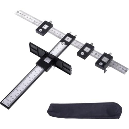 Adjustable Punch Locator Cabinet Hardware Jig Drill Guide Wood Drilling Template Tool with Inch and Metric Scale for Drawer #35