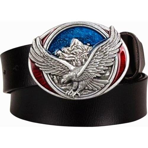 Mens belt Genuine leather metal buckle American flag belts retro fly eagle western style belt hip hop Street Dance belt