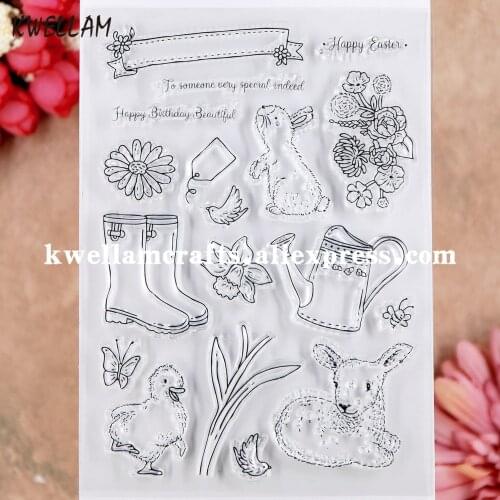 Garden Animal Flowers Rabbit Happy Birthday Easter Bird Scrapbook photo cards rubber stamp clear stamp transparent stamp 9080207