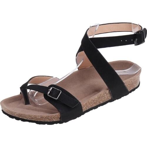 Cross-border large size new fashion outdoor leisure sports ladies sandals flat cork belt buckle all-toe non-slip sole sandals