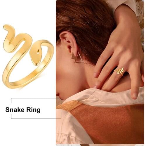 Chic Snake Ring Stainless Steel Bohemian Open Serpent Animal Rings for Women Girls Wholesale Jewelry