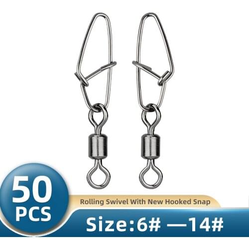 TIANNSI 50pcs Fishing Connector With New Hooked Snap Fishing Rolling Swivel Connector Stainless Steel Fish Hook Accessories