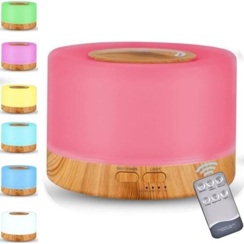 500ML Air Aroma Humidifier Wood Ultrasonic 7 Color LED Lights Electric Aromatherapy Essential Oil Aroma Diffuser Remote Control
