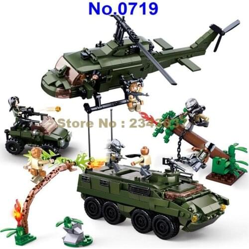 Sluban military heroes movie armored vehicle helicopter building block Toy