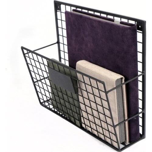 Iron Grid Wall Shelf Metal Magazine Holder, Bookshelf Single Compartment Document Rack WD233-Y1
