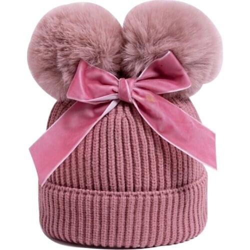Winter Baby Hat Boy Girl Pom Pom Cap for Toddler Kids Warm Solid Beanie Cute Fashion Bow Knitted Crochet Photography Props 6-36M