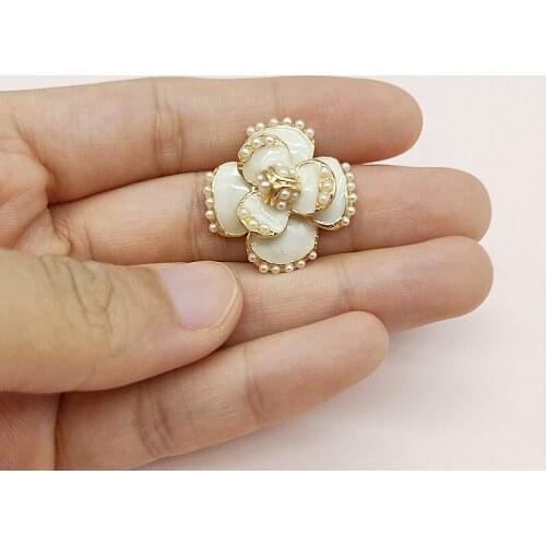 10 PCS 22mm Metal Alloy Drops Glaze Enamel Imitation Pearl Flowers DIY Handmade Earring Hair Accessories For Jewelry Making