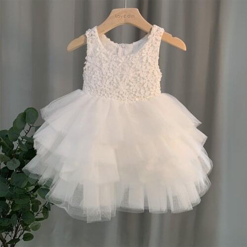 2020 Summer Girl Lace Dresses Princess bow Kids Dress Party Birthday Ceremony Elegant Girl Bridesmaid dress for girls 2-8 Year