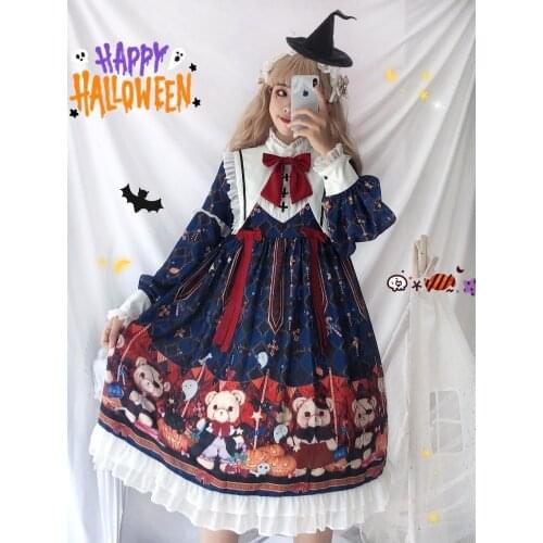 2020 autumn Sweet Kawaii Lolita dress Sleeveless JSK Custom full words Halloween bear op long sleeve dress dark