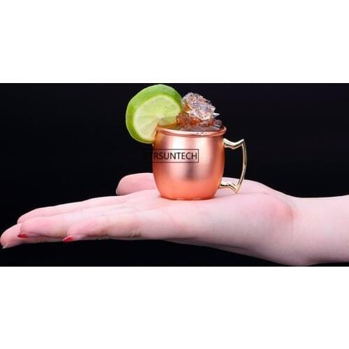 4pcs 60ml 2oz 304 Stainless Steel Drum Type Moscow Mug Hammered Copper Plated Beer Mug Beer Cup Water Glass Drinkware
