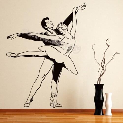Ballerina Wall Sticker Couple Ballet Dancers Silhouette wall decal Removable Vinyl Decor girls room dance studio poster EB262