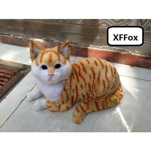 Big real life yellow cat model plastic&furs lying cat doll gift about 30x18cm xf1367