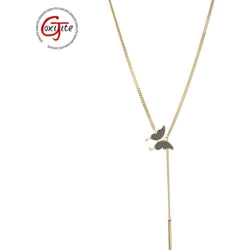 Goxijite 2021 Elegant Women Butterfly Pendant Necklace Stainless Steel Cuban Chain Thin Cylinder Necklaces Jewelry Gift