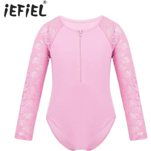 IEFiEL Girls Tutu Lace Dance Lyrical Costumes Zip Closure Ballerina Dancing Bodysuit Gymnastics Leotard for Kids Dancewear