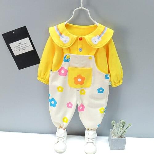 New Spring Autumn Infant Clothes Suits Baby GirlS Clothing Fashion Cartoon Coat Overalls Bib Pants 2Pcs/Set Kid Children Costume