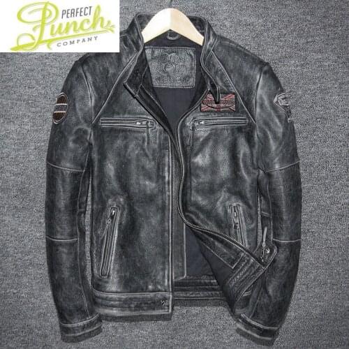 Cow Men Vintage Genuine Korean Motorcycle Slim Mens Leather Jacket Jaqueta De Couro 6780-1 YY999