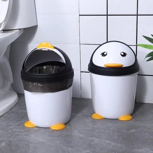 Creative Penguin Trash Can Rolling Cover Recycling Garbage Bag Office Toilet Paper Basket Rubbish Bin Kitchen Waste Recycle Box