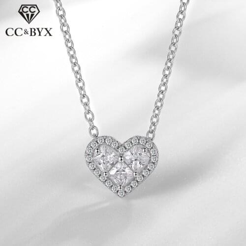 CC Pendants For Women 925 Silver Heart Cubic Zirconia Princess Clavicle Chain Jewelry Pendant Accessories No Chain CCN262