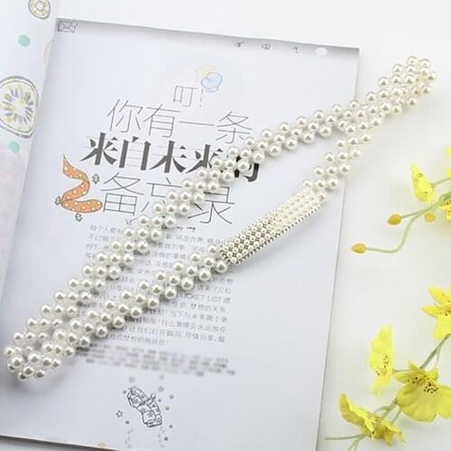 Hot 2020 Women Pearl Waist Belt Elastic Buckle Pearl Chain Belt Female Girls Dress Crystal Strap Multi Styles