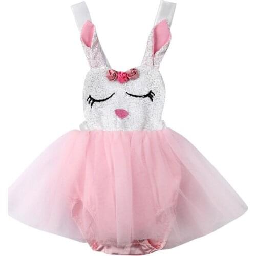 New 2019 Summer Cute Newborn Infant Baby Girls Rabbit Romper Jumpsuit Tutu Lace Ruffle Backless Princess Dress Baby Clothes