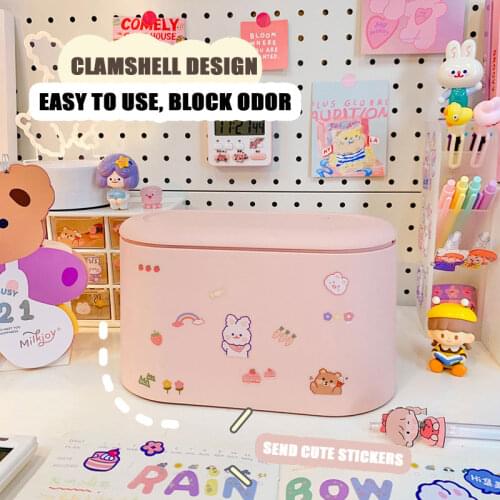 W&G Ins Japanese Simple Desktop Trash Can with Lid Dustproof Student Dormitory Home Living Room Small Storage Box