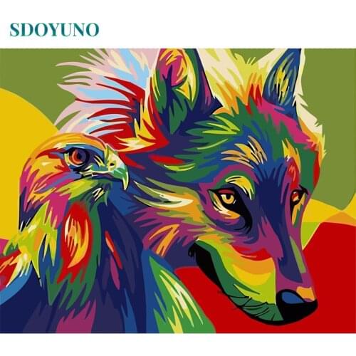 SDOYUNO 60x75cm Coloured Wolf and Eagle Frame Painting By Numbers DIY Home Decor Gift Modern Wall Art Paint By Numbers
