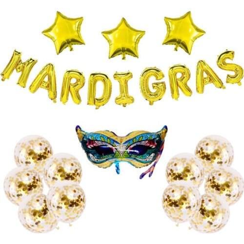 Mardi Gras Decoration Kit, Mardi Gras Banner Balloons Gold Mask Balloon Mardi Gras Theme Party Accessory