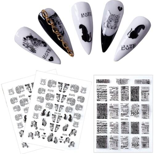 Taoye teemo 1 Sheets Nail Art Sticker Decals Hollow Alphabet animal pattern DIY Water Transfer Slider Manicure Decoration tools
